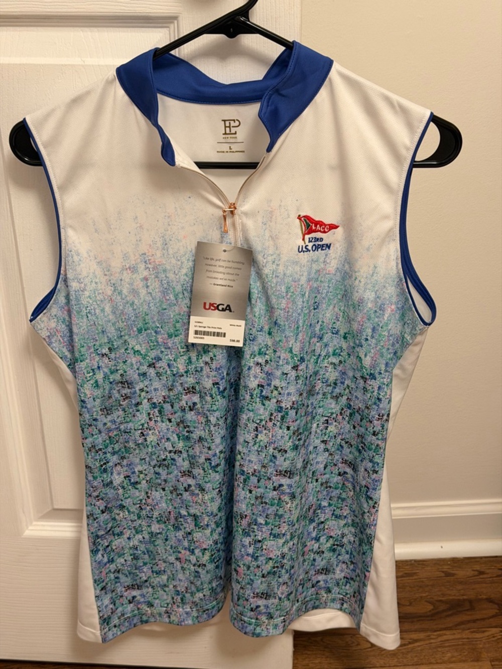 EP New York 123rd U.S Open Zip-Front Golf Polo in Cream and Blue